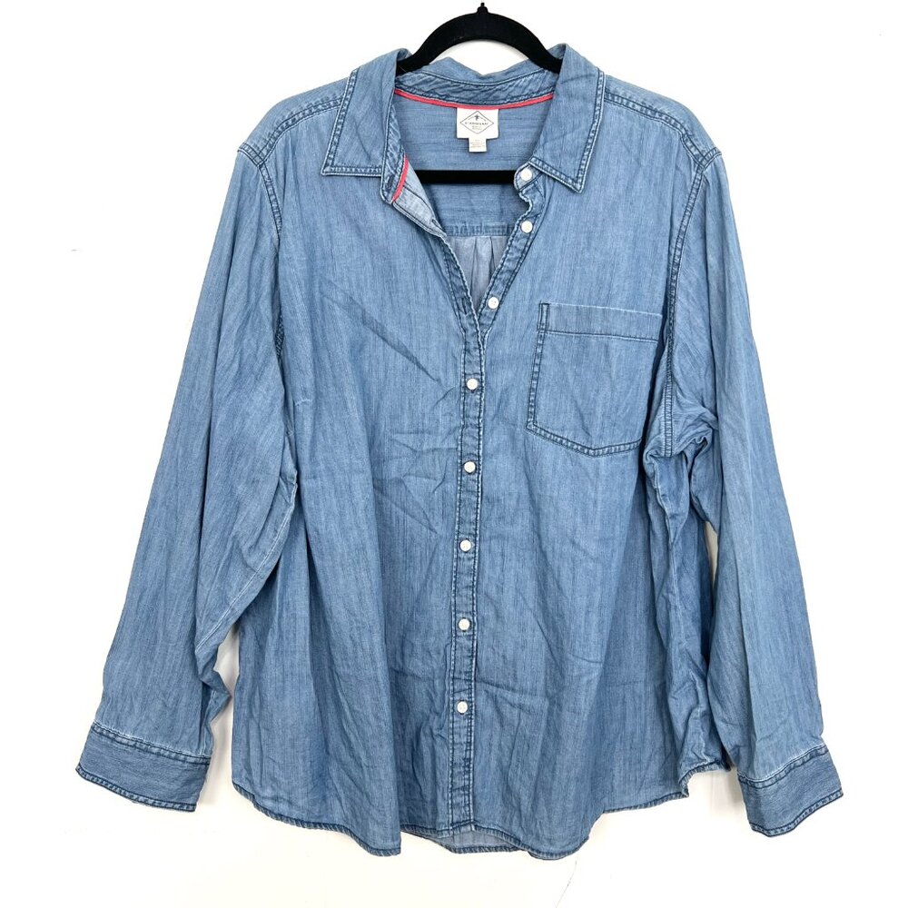 St.John's Bay Chambray Long Sleeve Button Down Shirt 2X‎ Blue